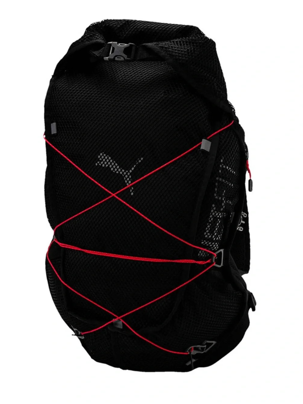 Puma Black Mesh Backpack with Red Bungee Accent